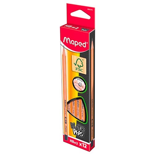 12 Crayons à papier HB Maped Black’Peps bois FSC