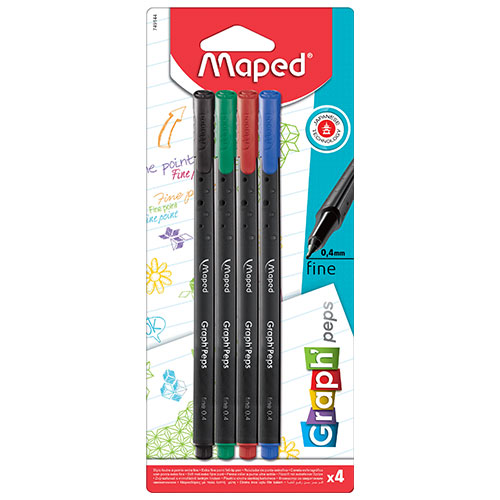 Blister Graph'peps 4 couleurs assorties pointe métal 0,4mm