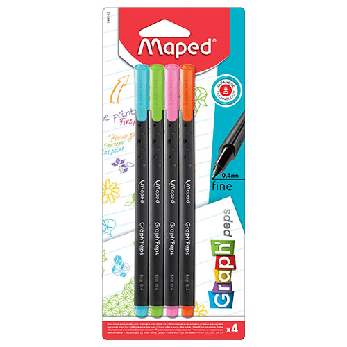 Blister Graph'peps 4 couleurs assorties pastel pointe métal 0,4mm