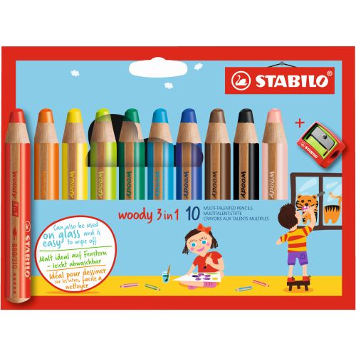 Stabilo woody 3 in 1 étui de 10 crayons couleurs assorties + taille