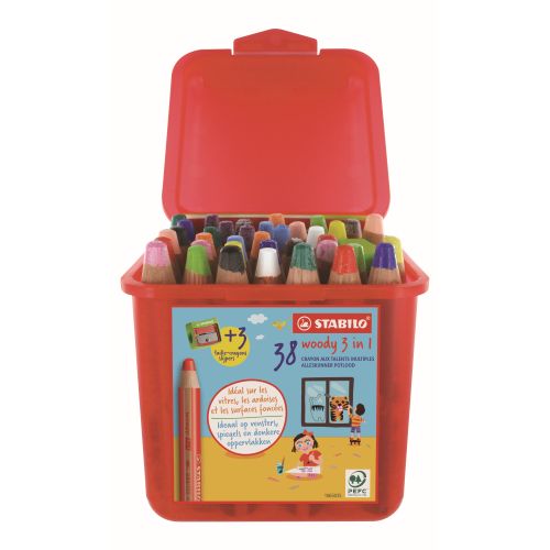 Stabilo woody 3 in1 boîte 38 crayons18 coul assorties +3 tailles