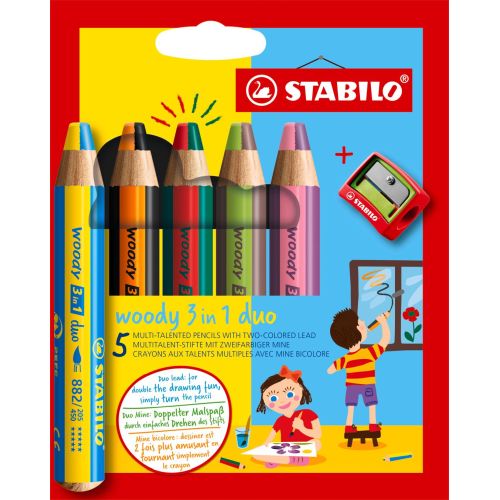 Crayon Stabilo woody duo 5 crayons et taille crayon
