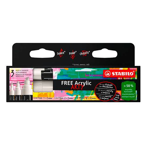 Marqueur peinture Stabilo Free Acrylic - Etui carton de 3 marqueurs blanc