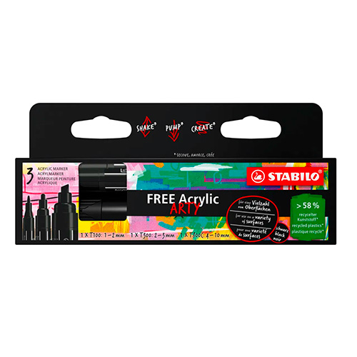 Marqueur peinture StabiloFree Acrylic - Etui carton de 3 marqueurs noir