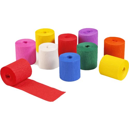 Papier crépon 10 bandes de 5cm x10 m 10 couleurs assorties