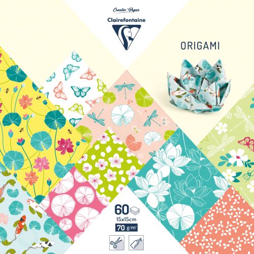 Papier origami 60 feuilles nénuphar 15 x 15 cm