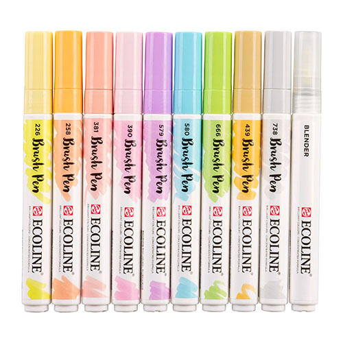 Brush Pen Talens set Pastel | 9 couleurs + 1 blender
