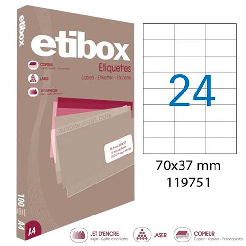 Boîte de 2400 étiquettes Format 70x37mm - Etibox