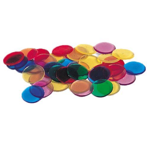 Assortiment de 250 jetons en plastique transparent et couleur