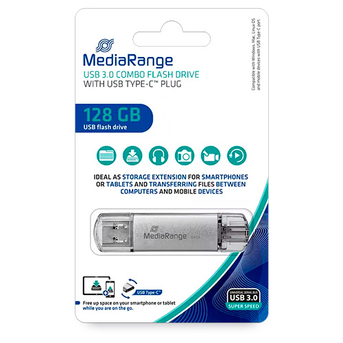 MediaRange Clé Usb 3.0 Combo avec connecteur USB Type-C - 128 Go