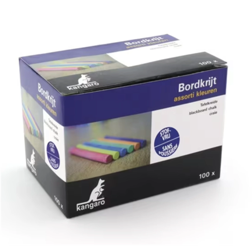 Craie de couleurs pour tableau sans-poussière Kangaro - Boîte de 100 pièces Craie de couleurs pour tableau sans-poussière Kangaro - Boîte de 100 pièces