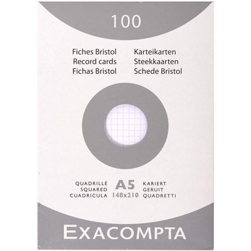 Fiches Bristol Exacompta quadrillé 5x5 non perforé blanches- 100 fiches Fiches Bristol Exacompta quadrillé 5x5 non perforé blanches- 100 fiches