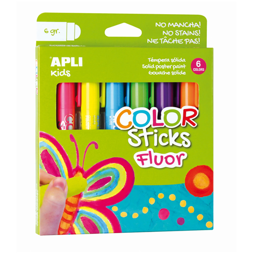 Gouache solide Color Sticks Apli Kids - Pack de 6 couleurs fluo Gouache solide Color Sticks Apli Kids - Pack de 6 couleurs fluo