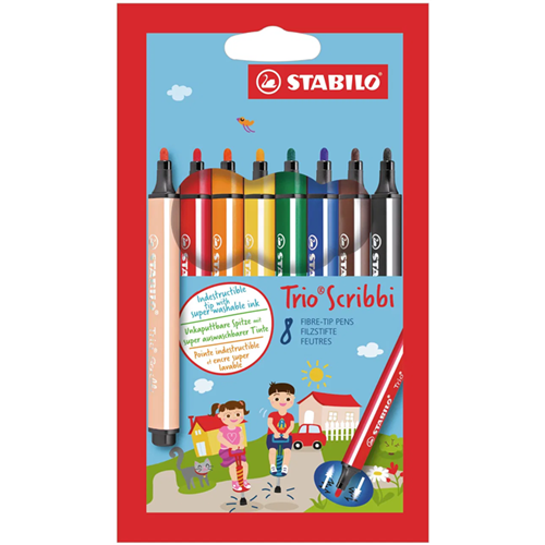 Marqueur de couleur pointe large Stabilo Trio Scribbi - Etui de 8 feutres Marqueur de couleur pointe large Stabilo Trio Scribbi - Etui de 8 feutres