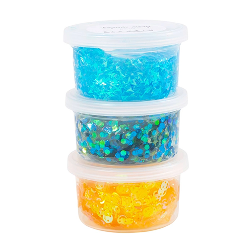 Pâte à modeler transparente avec paillettes, bleu/vert - 3 pots Pâte à modeler transparente avec paillettes, bleu/vert - 3 pots