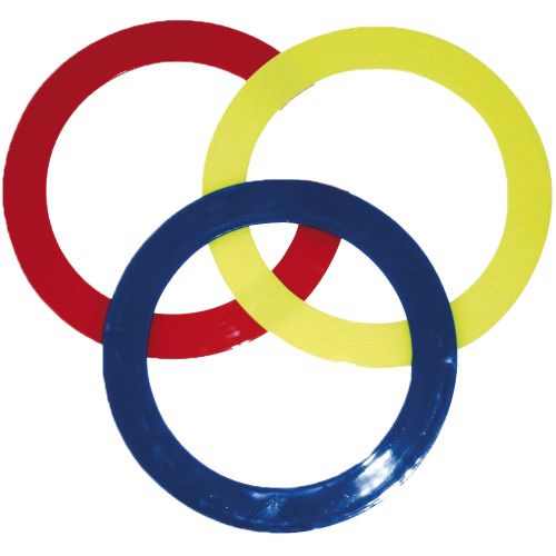 Anneaux de jonglerie 3 anneaux bleu,jaune,vert de 24 cm