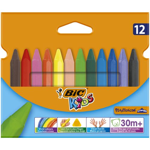 Crayon à la cire Plastidécor triangulaire : Boite de 12 [Couleurs ass.]