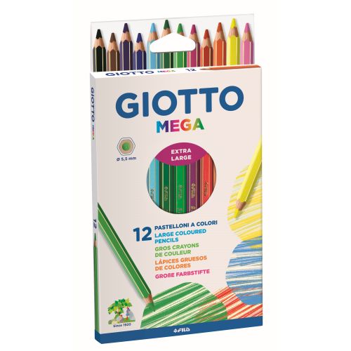 Crayon Giotto Mega : Etui de 12 [Couleurs ass.]
