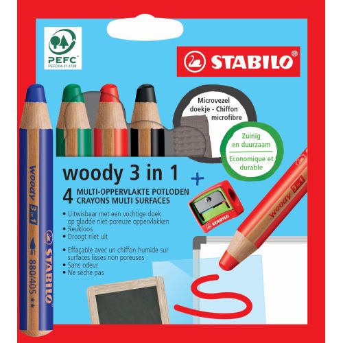 Crayon woody3in1 étui de 4 crayons 1 taille 1 chiffon