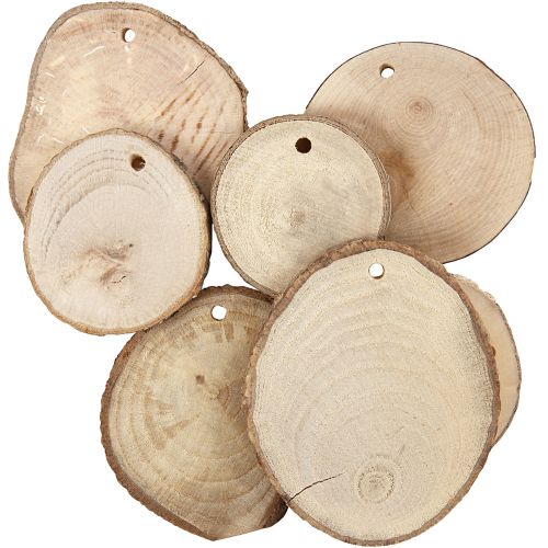 Disque de bois avec trou : 250 g / 25 pc - ø 5-7 cm