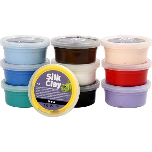 Silk clay 10 pots de 40 gr couleurs assorties basique