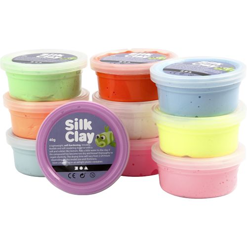 Silk clay 10 pots de 40 gr couleurs assorties pastel
