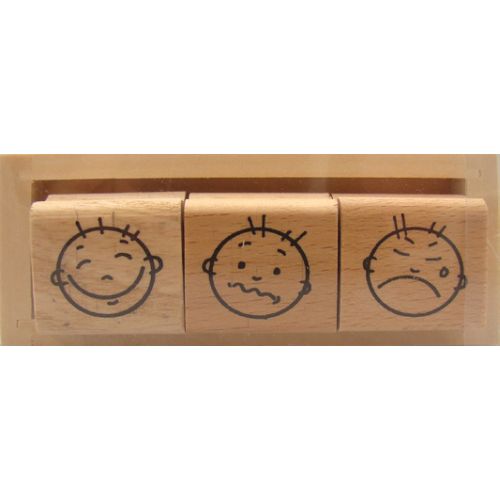 Coffret de 3 timbres en bois visage