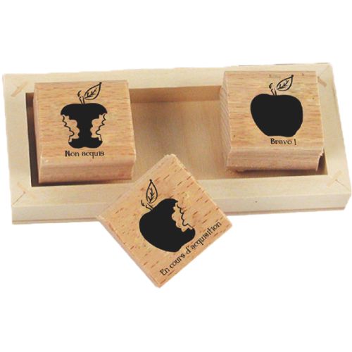 Coffret 3 timbres en bois pomme